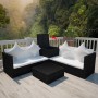 Set de muebles de jardín 4 pzas y cojines ratán sintético negro