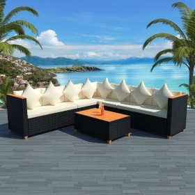 Set muebles de jardín 5 piezas y cojines ratán sintético negro Set muebles de jardín 5 piezas y cojines ratán sintético negro