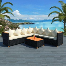 Set muebles de jardín 5 piezas y cojines ratán sintético negro