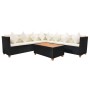 Set muebles de jardín 5 piezas y cojines ratán sintético negro
