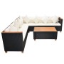 Set muebles de jardín 5 piezas y cojines ratán sintético negro
