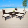 Set muebles de jardín 6 piezas y cojines ratán sintético marrón
