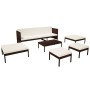 Set muebles de jardín 6 piezas y cojines ratán sintético marrón