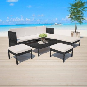 Set muebles de jardín 6 piezas y cojines ratán sintético negro Set muebles de jardín 6 piezas y cojines ratán sintético negro