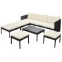 Set muebles de jardín 6 piezas y cojines ratán sintético negro
