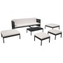 Set muebles de jardín 6 piezas y cojines ratán sintético negro