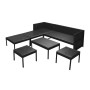 Set muebles de jardín 6 piezas y cojines ratán sintético negro