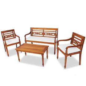 Set de muebles de jardín 4 pzas y cojines madera maciza de teca