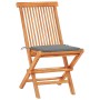 Set de bistró 3 pzas con cojines grises madera maciza de teca