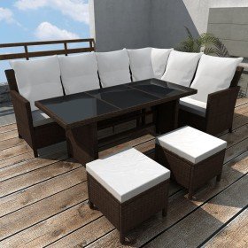 Set muebles de jardín 4 piezas y cojines ratán sintético marrón en Conjuntos de jardín | Comprar online en Foro24
