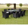 Set comedor de jardín 9 piezas y cojines ratán sintético negro