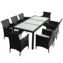 Set comedor de jardín 9 piezas y cojines ratán sintético negro