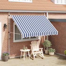 Toldo manual retráctil azul y blanco a rayas 300 cm Toldo manual retráctil azul y blanco a rayas 300 cm