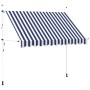 Toldo manual retráctil azul y blanco a rayas 300 cm