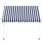 Toldo manual retráctil azul y blanco a rayas 300 cm