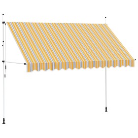 Toldo manual retráctil 350 cm amarillo y azul a rayas Toldo manual retráctil 350 cm amarillo y azul a rayas