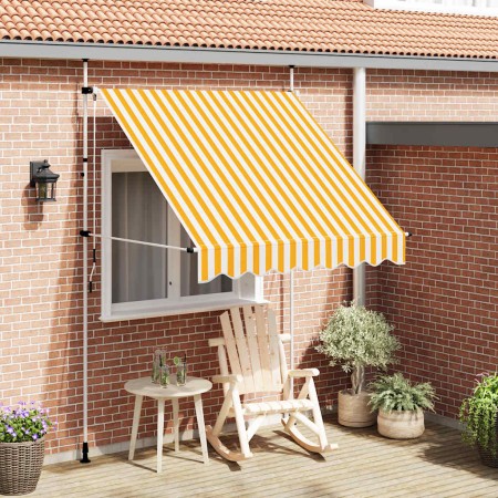 Toldo manual retráctil 200 cm naranja y blanco a rayas