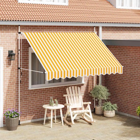 Toldo manual retráctil 300 cm naranja y blanco a rayas