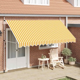 Toldo manual retráctil 400 cm naranja y blanco a rayas Toldo manual retráctil 400 cm naranja y blanco a rayas