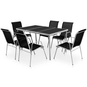 Juego de comedor de jardín de acero negro 7 piezas Juego de comedor de jardín de acero negro 7 piezas