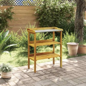 Banco para macetas con 2 estantes madera maciza de acacia+zinc