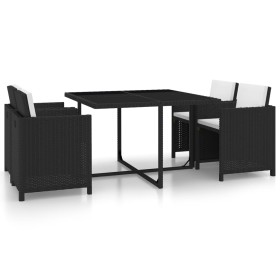 Set comedor de jardín 5 piezas y cojines ratán sintético negro Set comedor de jardín 5 piezas y cojines ratán sintético negro