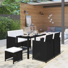 Set comedor de jardín 6 piezas y cojines ratán sintético negro Set comedor de jardín 6 piezas y cojines ratán sintético negro