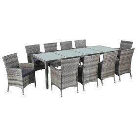 Set de comedor de jardín 11 pzas y cojines ratán sintético gris Set de comedor de jardín 11 pzas y cojines ratán sintético gris