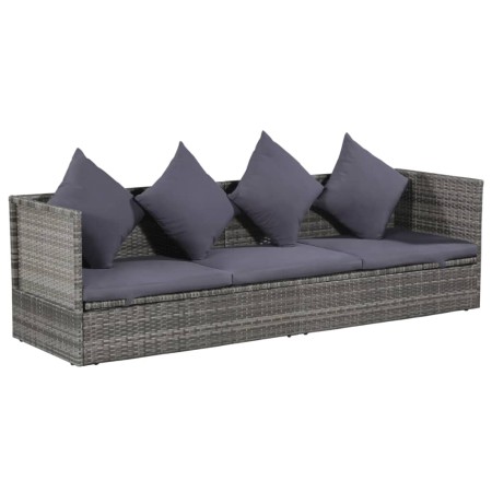 Cama de jardín 200x60 cm ratán sintético gris en Tumbonas | Comprar online en Foro24