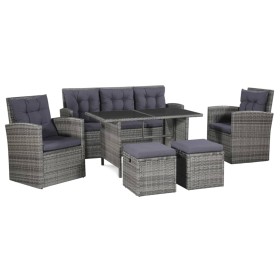 Set de muebles de jardín 6 pzas y cojines ratán sintético gris Set de muebles de jardín 6 pzas y cojines ratán sintético gris