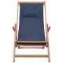 Silla de playa plegable de tela y estructura de madera azul