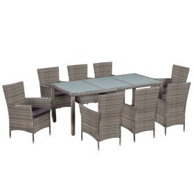 Set de comedor de jardín 9 pzas y cojines ratán sintético gris