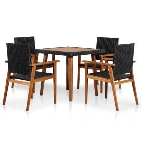 Set de comedor de jardín 5 pzas ratán sintético negro y marrón Set de comedor de jardín 5 pzas ratán sintético negro y marrón