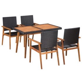 Set de comedor de jardín 5 pzas ratán sintético negro y marrón Set de comedor de jardín 5 pzas ratán sintético negro y marrón