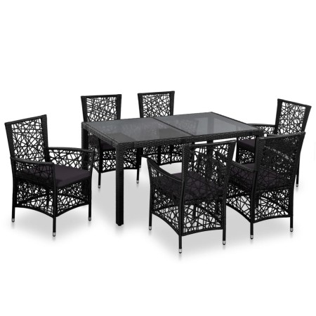 Conjunto de comedor de exterior 7 piezas ratán sintético negro