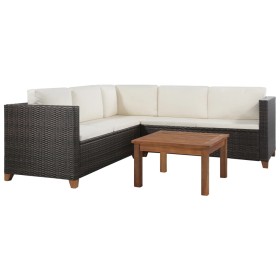 Set muebles de jardín con cojines 4 pzas ratán sintético marrón Set muebles de jardín con cojines 4 pzas ratán sintético marrón