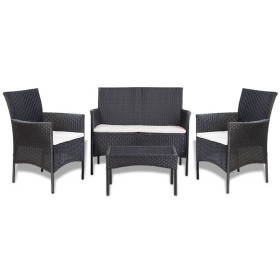 Set de muebles de jardín 4 pzas y cojines ratán sintético negro Set de muebles de jardín 4 pzas y cojines ratán sintético negro