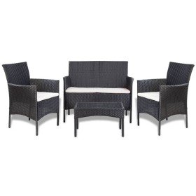 Set de muebles de jardín 4 pzas y cojines ratán sintético negro Set de muebles de jardín 4 pzas y cojines ratán sintético negro
