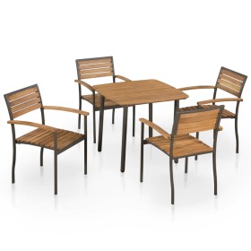 Set de comedor de jardín 5 pzas madera maciza de acacia y acero Set de comedor de jardín 5 pzas madera maciza de acacia y acero