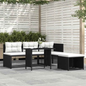 Set de muebles de jardín 4 piezas ratán sintético negro