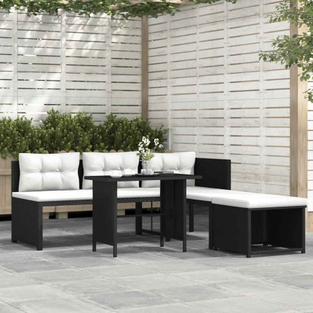 Set de muebles de jardín 4 piezas ratán sintético negro