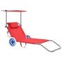 Tumbona plegable con toldo y ruedas acero roja en Tumbonas | Comprar online en Foro24