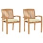 Sillas de jardín 2 uds madera de teca con cojines blanco crema