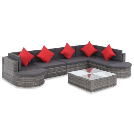 Set de muebles de jardín 8 pzas y cojines ratán sintético gris