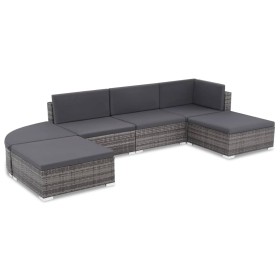 Set de muebles de jardín 6 pzas y cojines ratán sintético gris Set de muebles de jardín 6 pzas y cojines ratán sintético gris