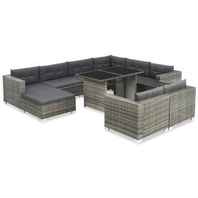 Set de muebles de jardín 10 pzas y cojines ratán sintético gris en Conjuntos de jardín | Comprar online en Foro24