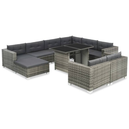 Set de muebles de jardín 10 pzas y cojines ratán sintético gris en Conjuntos de jardín | Comprar online en Foro24