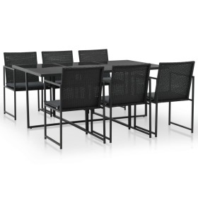 Set comedor de jardín 7 piezas y cojines ratán sintético negro Set comedor de jardín 7 piezas y cojines ratán sintético negro