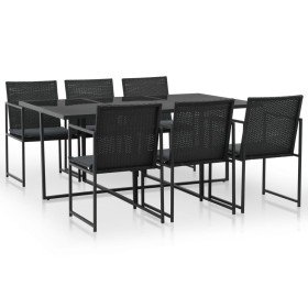 Set comedor de jardín 7 piezas y cojines ratán sintético negro Set comedor de jardín 7 piezas y cojines ratán sintético negro
