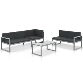 Set de muebles de jardín con cojines 3 piezas aluminio negro Set de muebles de jardín con cojines 3 piezas aluminio negro
